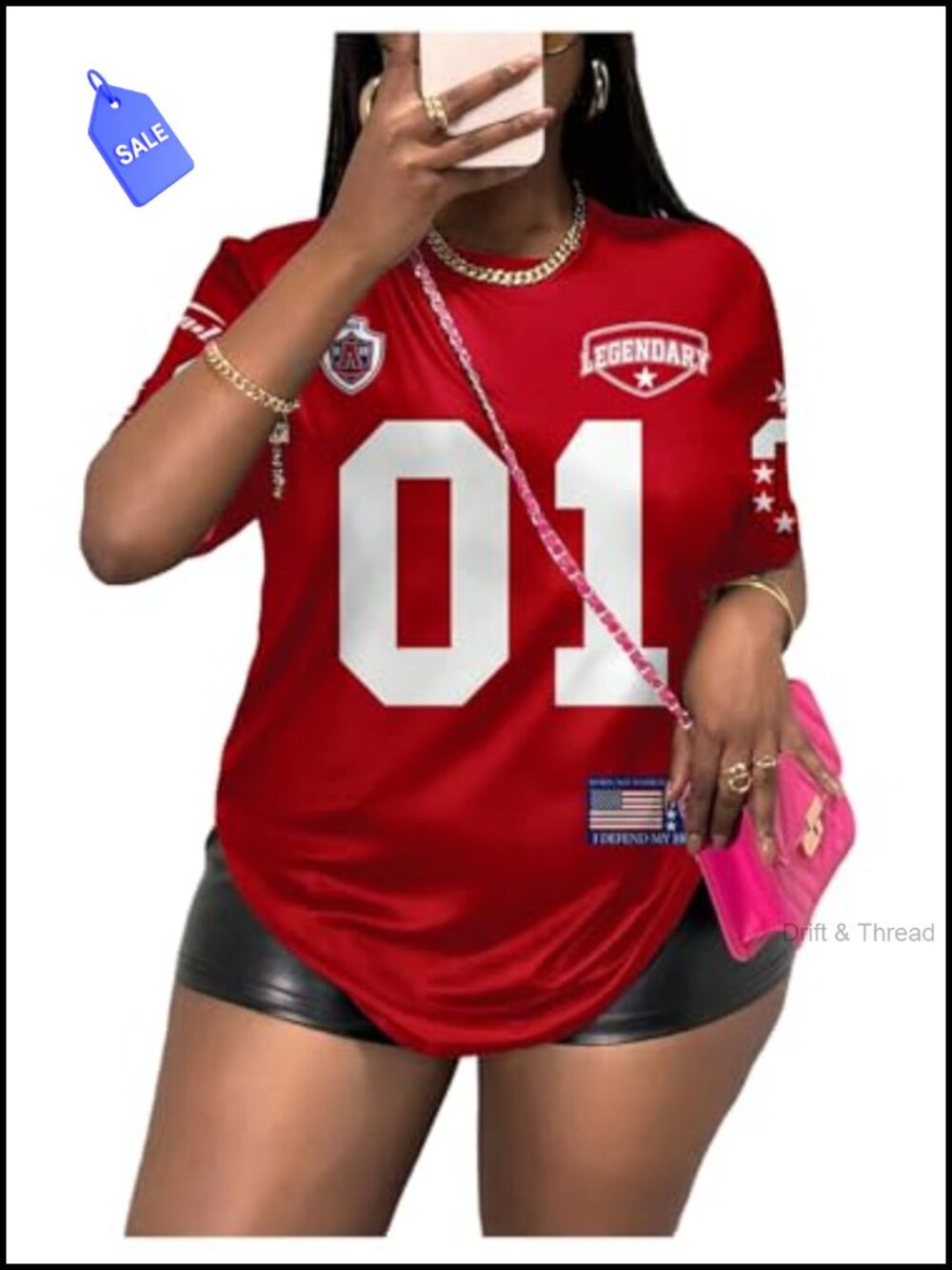 Plus Size Jersey Graphic Tee Oversized Crew Neck Short Sleeve Top
